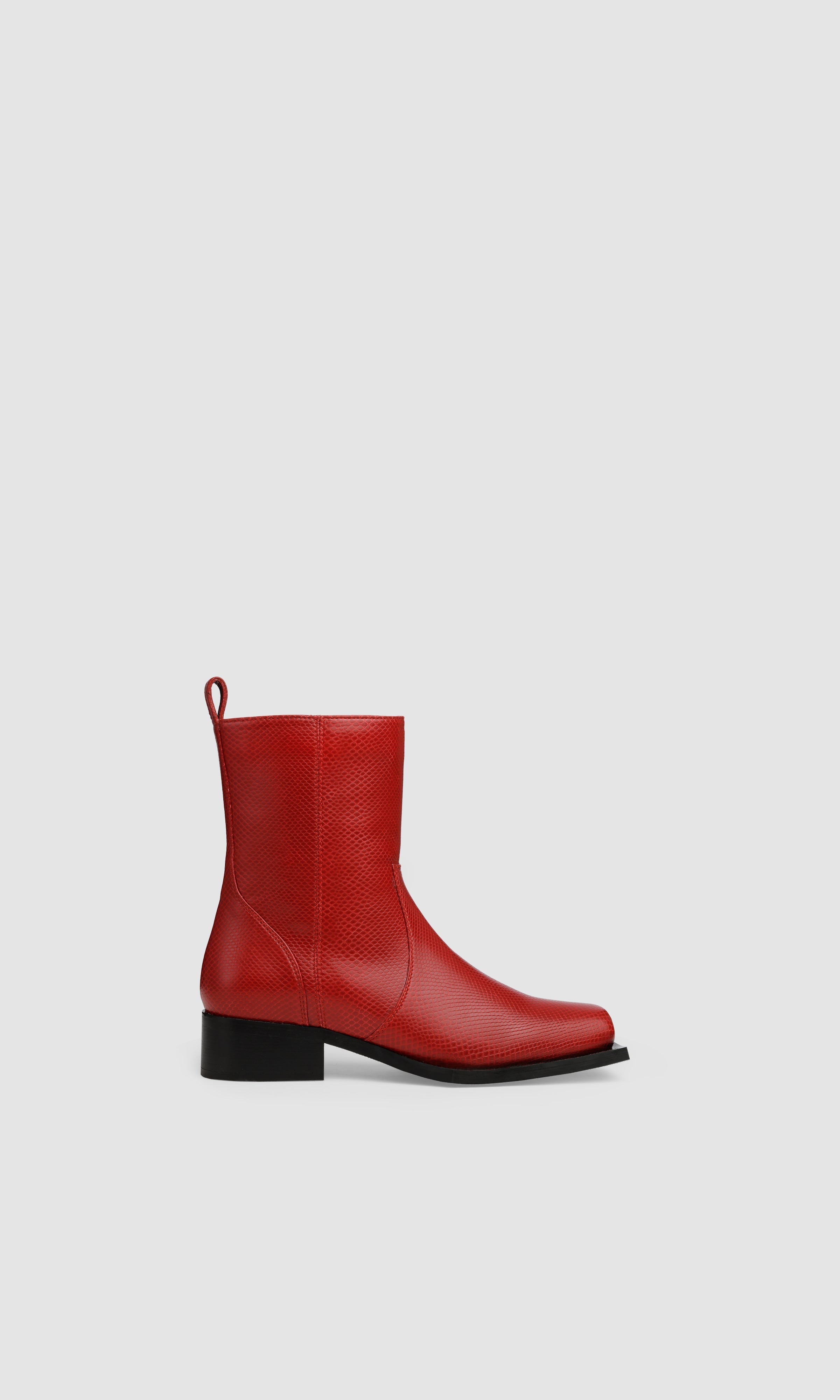 Karel Ruby: Apple Leather Red Low-Heel Ankle Boots – Prev
