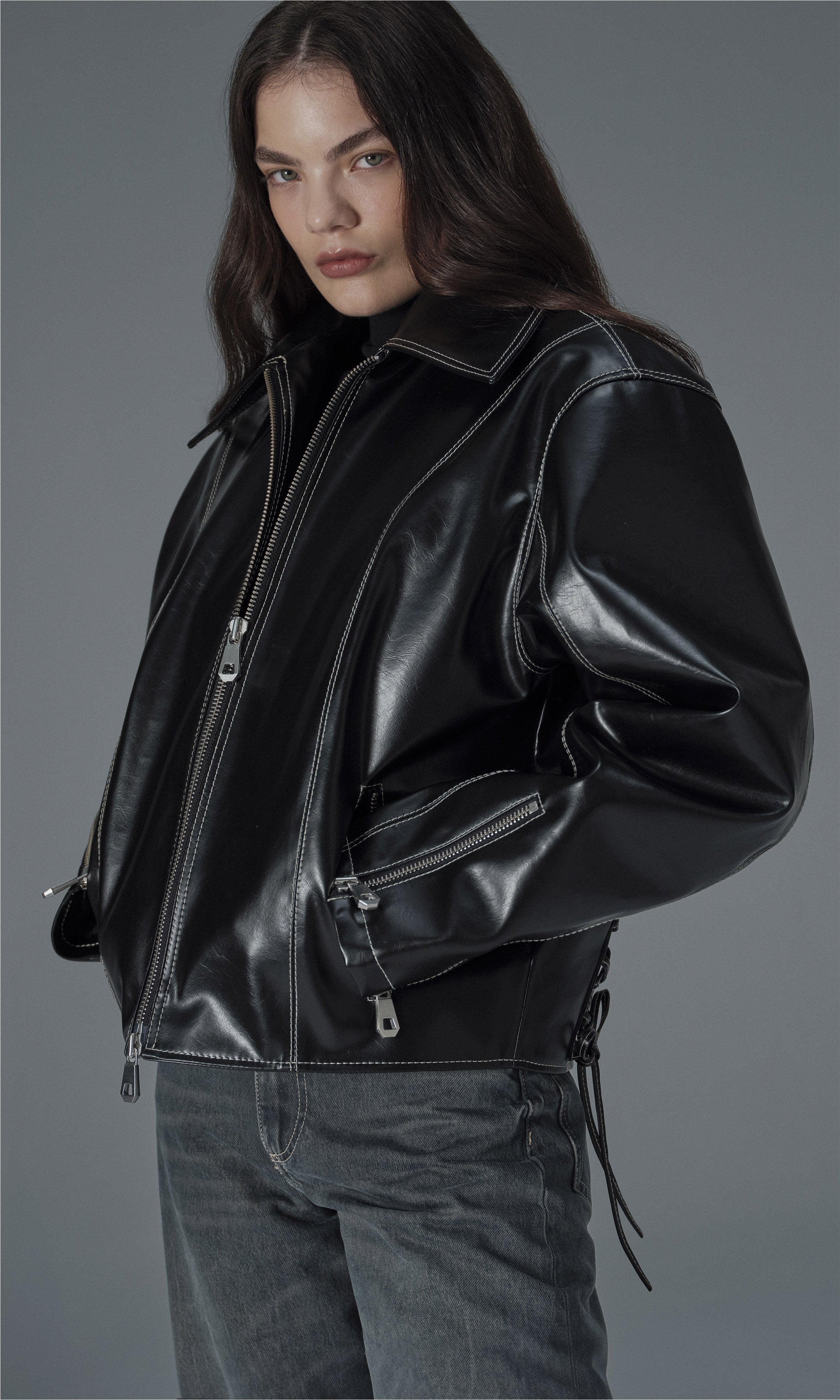 prev - Leather Jacket - ROBIN - BLACK